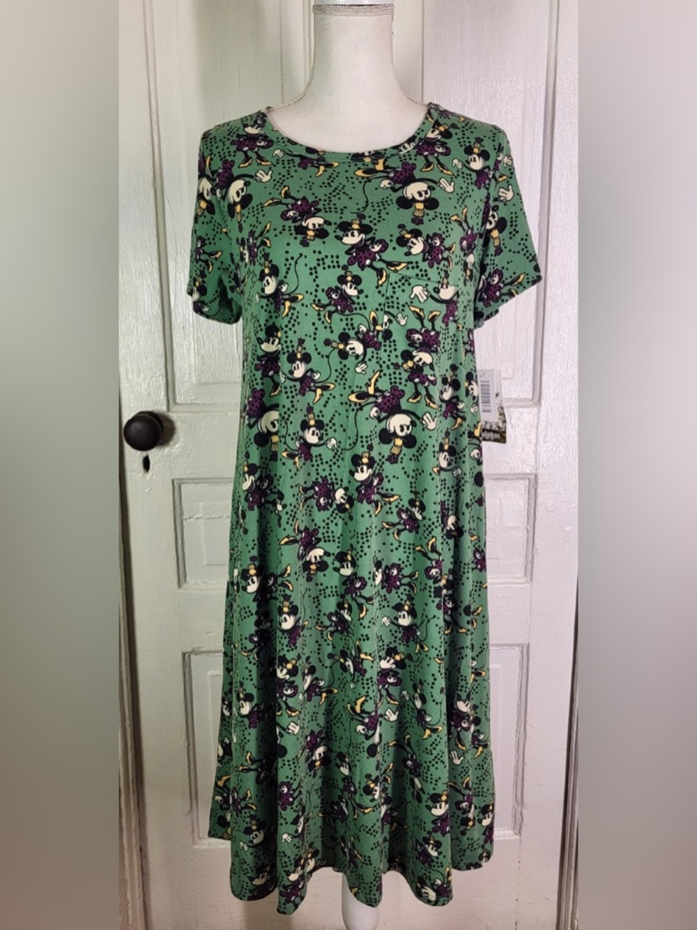 LuLaRoe Disney Carly Swing Dress - Minnie Mouse Print - Sage Green High-Low Hem